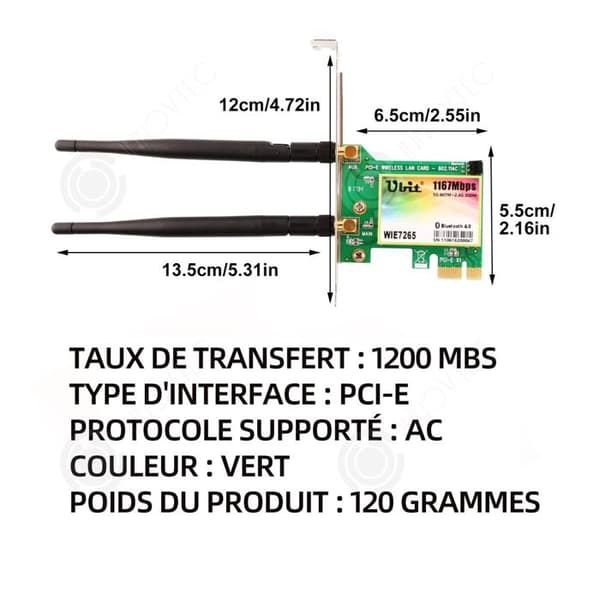 INN wifi-kort 1200mbs wlan dual band gigabit wifi-adapter kompatibel med alla pc inbyggda bluetooth 4.0 stabil anslutning