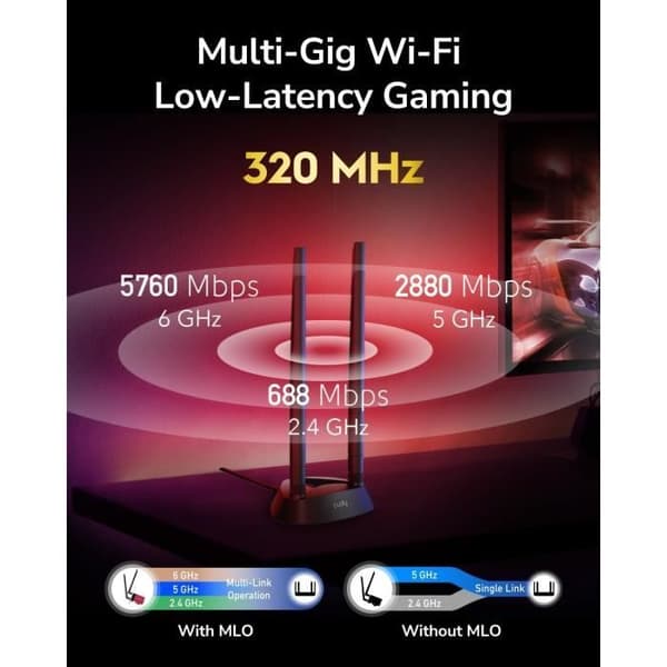 Cudy WiFi 7 WE9300S PCIe WiFi-kort för PC, Tri-Band 6 GHz-adapter, Intel BE200-chipset, Bluetooth 5.4, Högvinstantenn, Ins