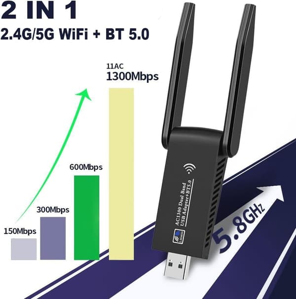 NÖRDIC WIFI6 Bluetooth 5.0 trådlös USB3.0 adapter Dual Band 2.4/5.8Ghz 1300Mbps