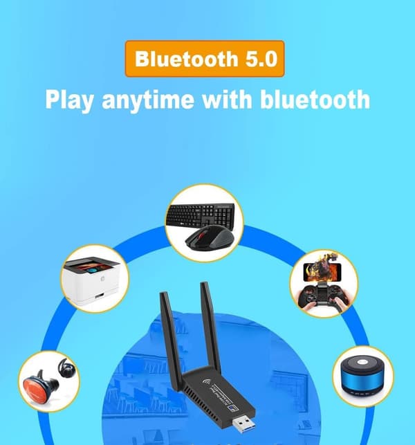 NÖRDIC WIFI6 Bluetooth 5.0 trådlös USB3.0 adapter Dual Band 2.4/5.8Ghz 1300Mbps