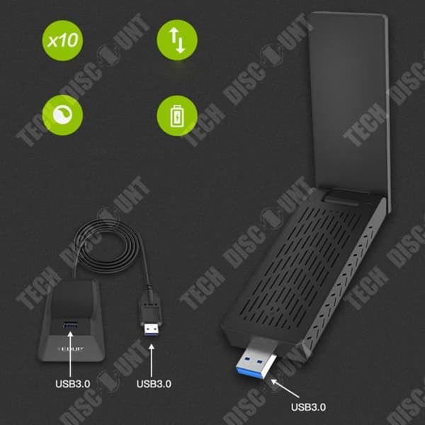 TD® Dual Band USB3.0 AC1900M 180 graders hopfällbart trådlöst nätverkskort med grundläggande förlängningskabel med bred täckning