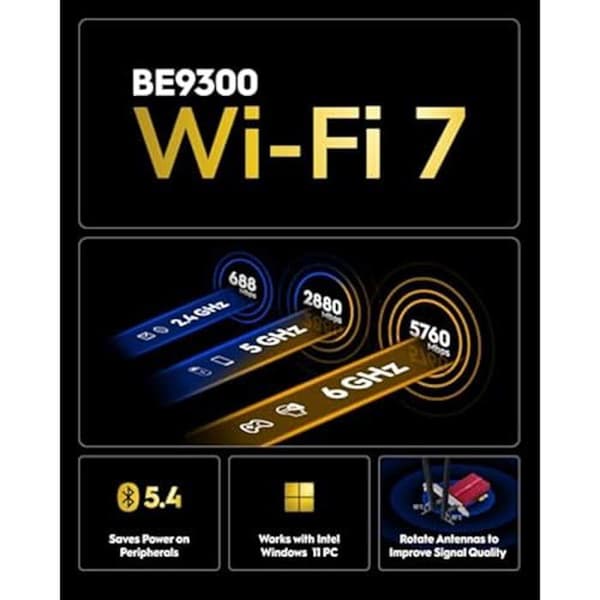 WiFi PCIe-kort - Cudy - BE9300 - Wi-Fi 7 - 6 GHz - Bluetooth 5.4 - WPA3