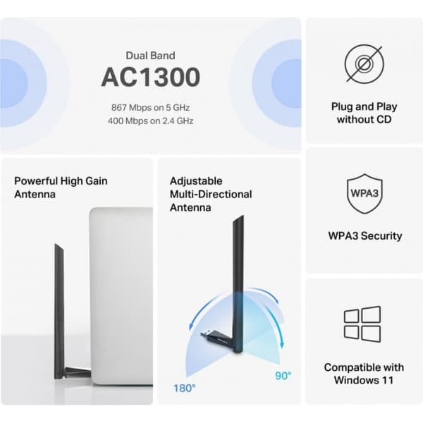 Mercusys AC1300 Högförstärkt Dual-Band WiFi-adapter