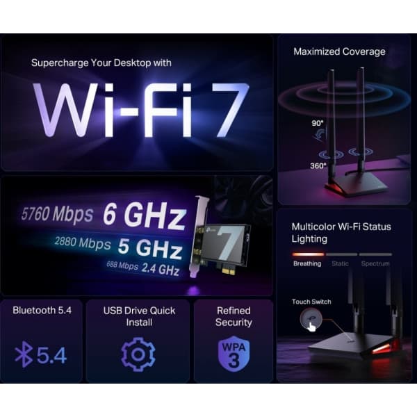 TP-LINK Archer TBE550E WiFi 7-adapter och Bluetooth 5.4 PCIe-adapter