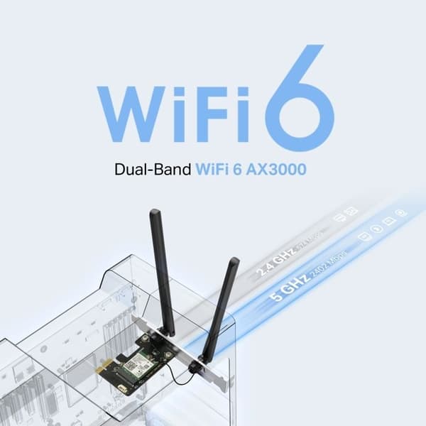 MERCUSYS WiFi 6 PCIe WiFi-kort AX3000Mbps - MA80XE - Bluetooth 5.3 Dualband - Intel Wi-Fi 6E-chipset - WPA3, MU-MIMO - Windows 11/10