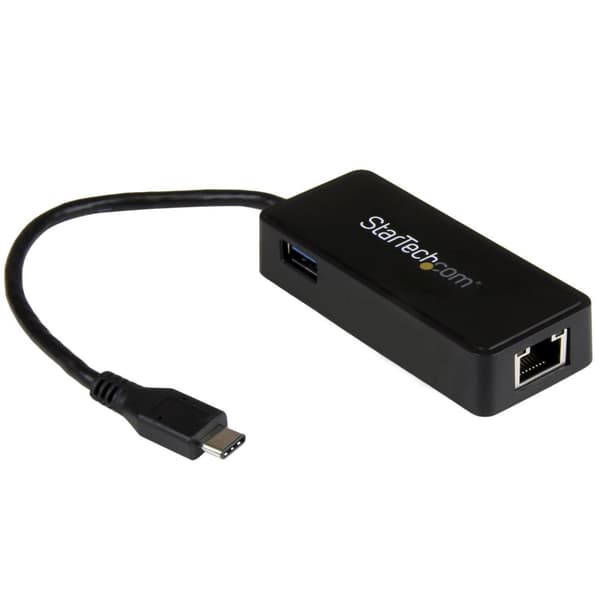 StarTech.com USB C till Gigabit nätverksadapter med extra port - Thunderbolt 3-kompatibel - Svart Svart