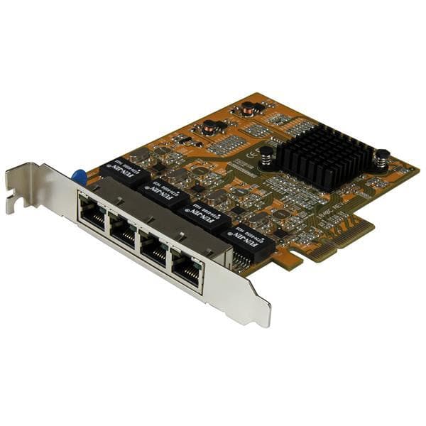 StarTech.com 4 Port PCIe Gigabit nätverkskort - Nätverksadapter - PCIe Low Profile - Gigabit Ethernet x 4 - Gul (ST1000SPEX43)