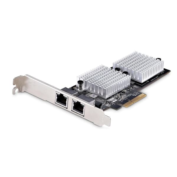 StarTech.com 2-portars 10 Gbps PCIe nätverkskort, nätverkskort för datorer/servrar, fullhöjd/lågprofil PCIe Ethernet-kort med jumboramar, NIC/LAN-grän Svart