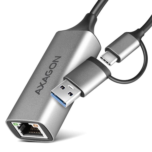 AXAGON ADE-TXCA Gigabit Ethernet-adapter, USB-C + USB-A - Titangrå Grå