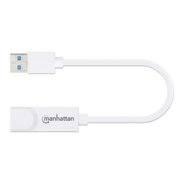Manhattan USB-A Gigabit netværksadapter, hvid, 10/100/1000 Mbps netværk, USB 3.0, Ethernet, RJ45, tre års garanti, svarende til USB31000SW.