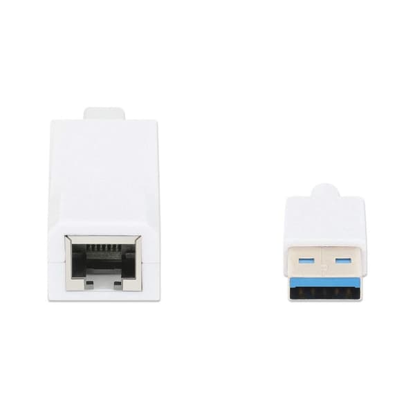 Manhattan USB-A Gigabit netværksadapter, hvid, 10/100/1000 Mbps netværk, USB 3.0, Ethernet, RJ45, tre års garanti, svarende til USB31000SW.