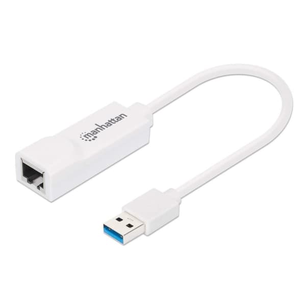 Manhattan USB-A Gigabit netværksadapter, hvid, 10/100/1000 Mbps netværk, USB 3.0, Ethernet, RJ45, tre års garanti, svarende til USB31000SW.