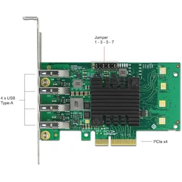 PCI Express-kort - DeLOCK - 89048 - 4 portar USB 3.0 - Quad Channel - 5 Gbps