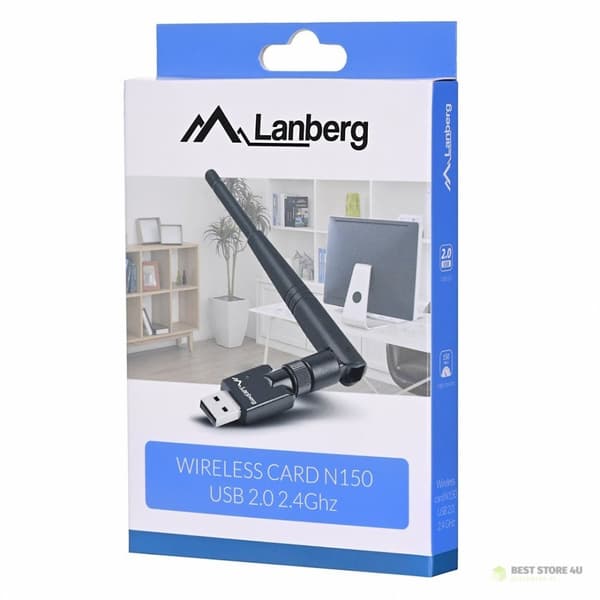 Lanberg N150 NC-0150-WE nätverkskort (USB 2.0, WiFi-antennkontakt)