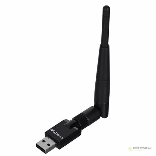 Lanberg N150 NC-0150-WE nätverkskort (USB 2.0, WiFi-antennkontakt) Svart
