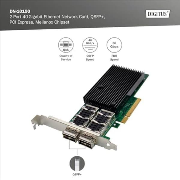Nätverkskort - DIGITUS - 40 Gigabit Ethernet - 2 portar QSFP+ - PCIe 3.0 - 40000 Mbps