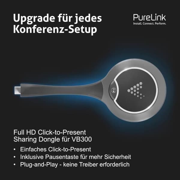 PureLink Vuelogic Dongle utan Trådar för Videobar VB300, USB-C, Videotransmission 1080p, Dubbelband, Lätt att Använda, Plug and P