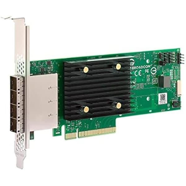 Kort och Adapter SAS - Broadcom - HBA 9500-16e - PCIe - Kablad - Svart Svart, Grön, Metallisk