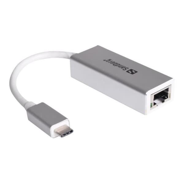 Sandberg USB-C to Network Converter - Nätverksadapter - USB-C - Gigabit Ethernet Gjuten aluminium, Vit