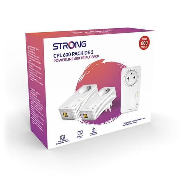 Powerline-sarja - STRONG - Powerline 600 3 kpl pakkaus - 600 MB - Suodatettu pistorasia, 3 sovitinta, kolmoispakkaus