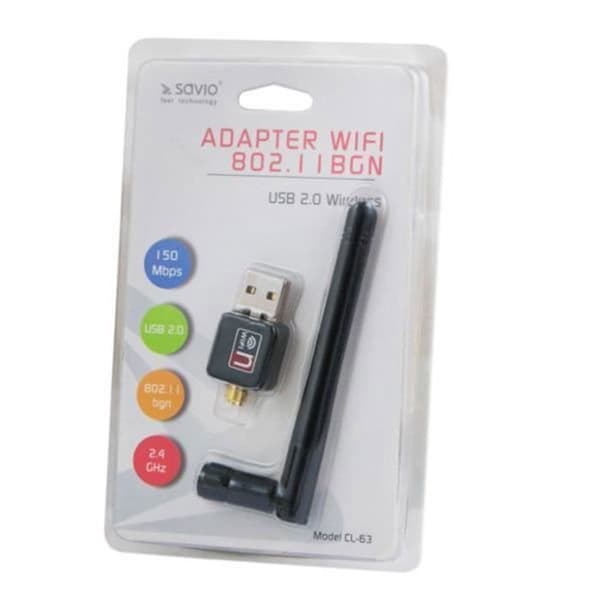 Nätverksadapter - Savio CL-63 - Kabelansluten - USB - WLAN - 150 Mbit/s