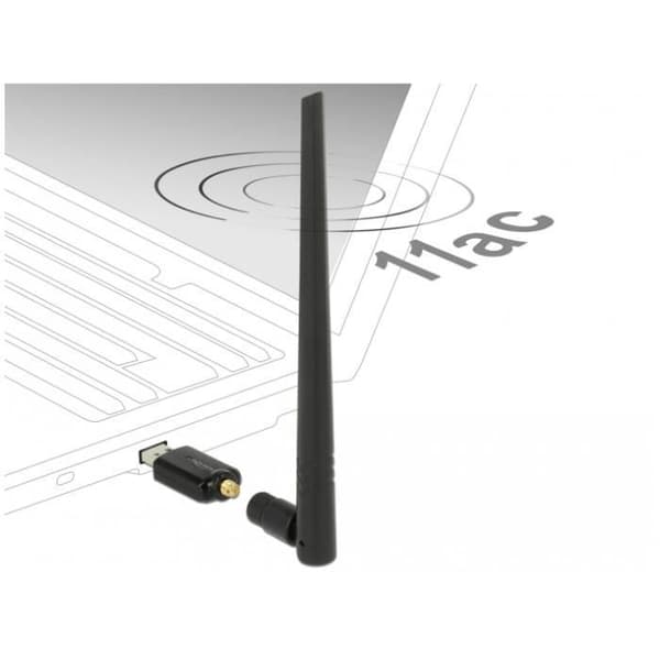 DeLOCK 12535, trådlös, USB, RF trådlös, IEEE 802.11ac, svart