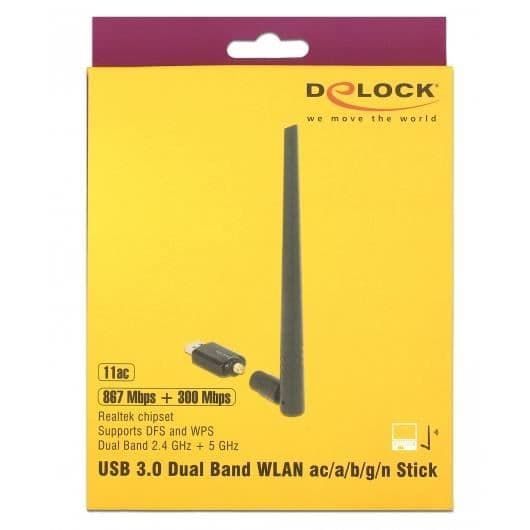 DeLOCK 12535, trådlös, USB, RF trådlös, IEEE 802.11ac, svart