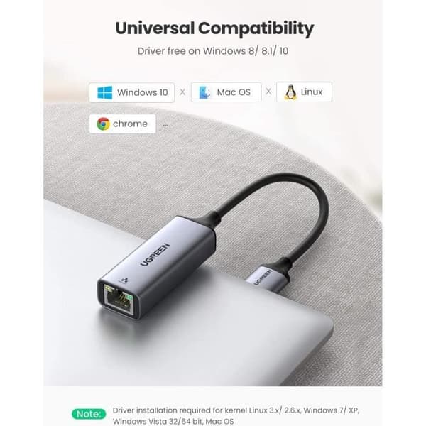 UGREEN USB 3.0 till RJ45 1000 Mbps Gigabit Ethernet USB-adapter aluminium