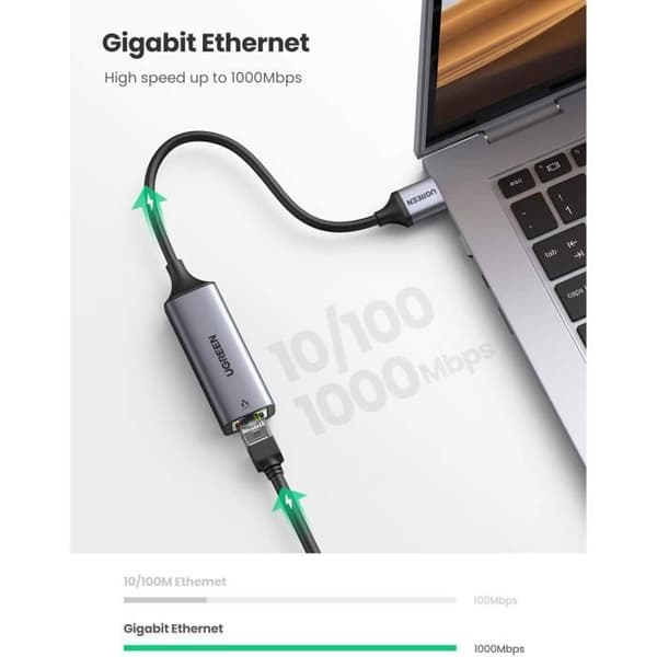 UGREEN USB 3.0 till RJ45 1000 Mbps Gigabit Ethernet USB-adapter aluminium
