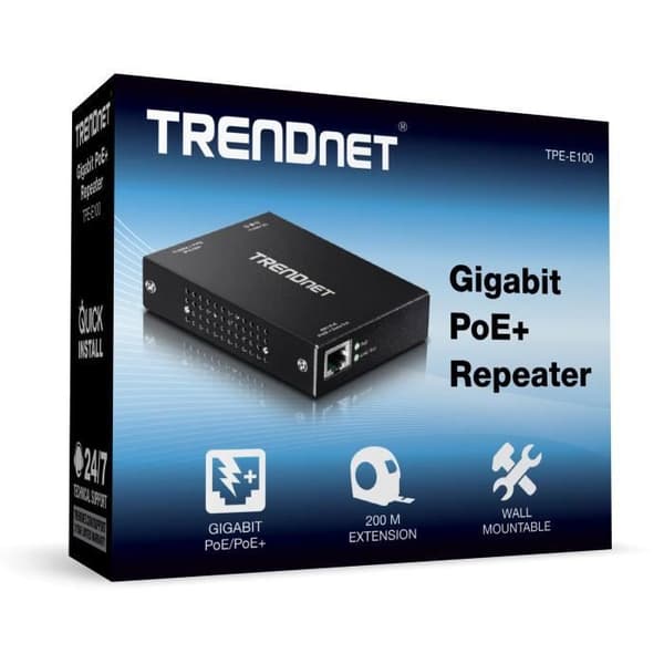 TRENDnet TPE-E100 Network Repeater - Nätverk (RJ-45) - 10/100/1000Base-T - Väggfäste