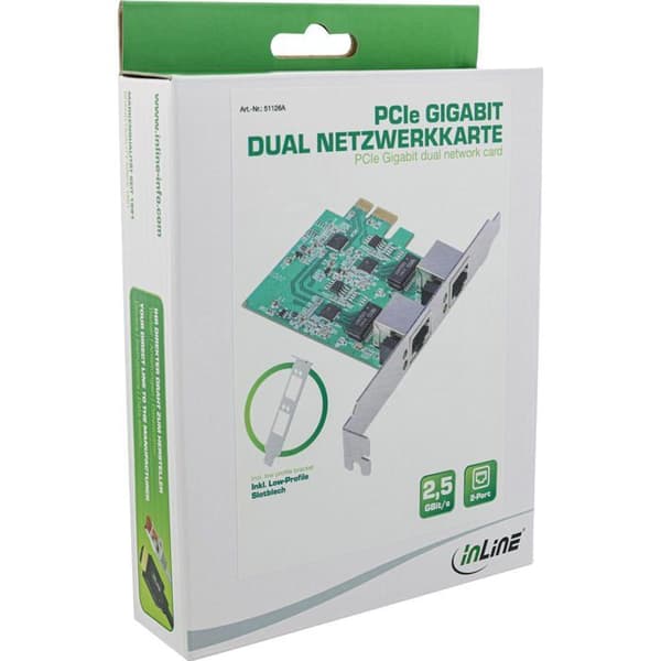Inline - 51126A - (R) Dubbel Gigabit nätverkskort 2 x RJ45 2,5 GB/s PCIe x1 med lågprofilfäste
