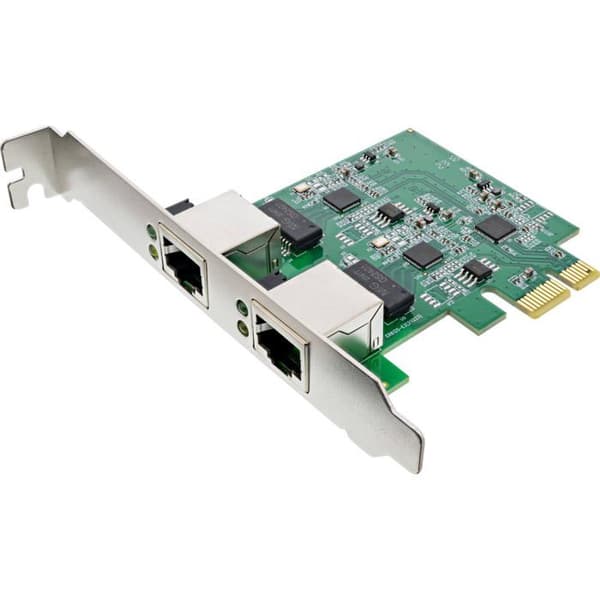 Inline - 51126A - (R) Dubbel Gigabit nätverkskort 2 x RJ45 2,5 GB/s PCIe x1 med lågprofilfäste Krom, Grön