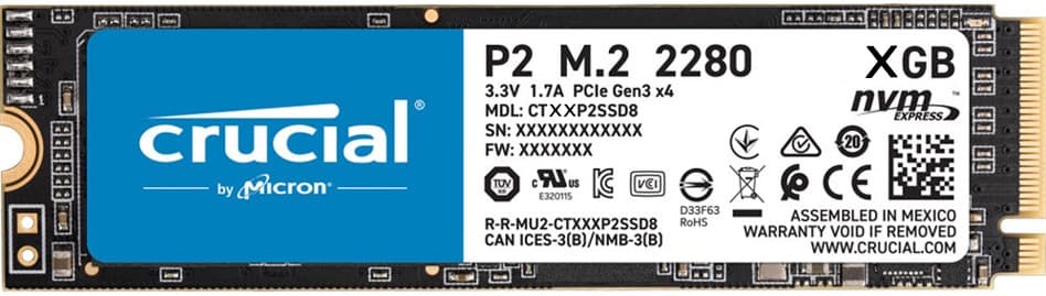 Afgørende P2, 2 TB, M.2, 2300 MB /s, 3D NAND NVMe™ PCIe® M.2 SSD