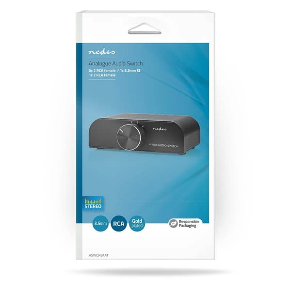Nedis Analog Audio switch | 4-Port port(s) | Anslutningsingång: 1x 3.5 mm Audio Input / 3x (2x RCA Hona) | Anslutningsutgång: 1x (2x RCA Hona) | Instr