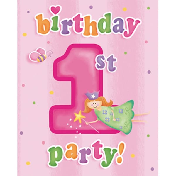 Creative Party Indbydelser til 1 års fødselsdag (pakke med 8) Pink One Size