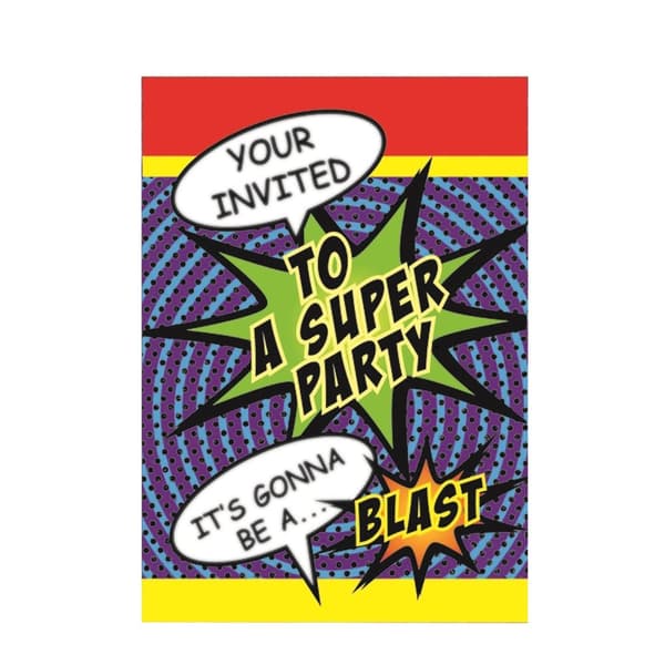 Bristol Novelty Invitationer til superheltefesten (pakke med 8) Multicoloured One Size