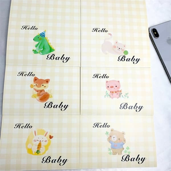 5 sæt tegneseriedyr baby shower invitation lykønskningskort (6 stk/sæt inklusive konvolutter)