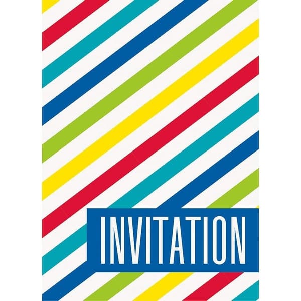 Unique Party Stribet fødselsdagsinvitation (pakke med 8) Multicoloured One Size