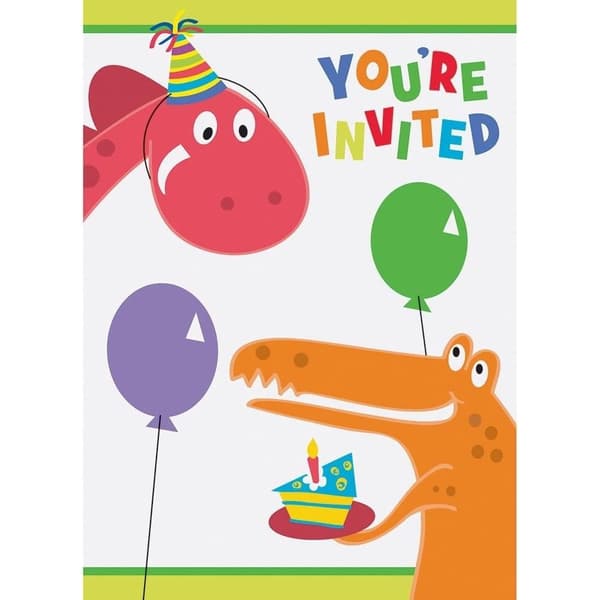 Unique Party Dinosaur Birthday Invitations (Pack of 8) Multicoloured One Size