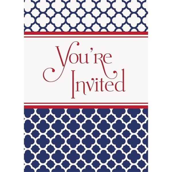 Unique Party Hamptons Quatrefoil Invitations (Pack of 8) White/Blue/Red One Size