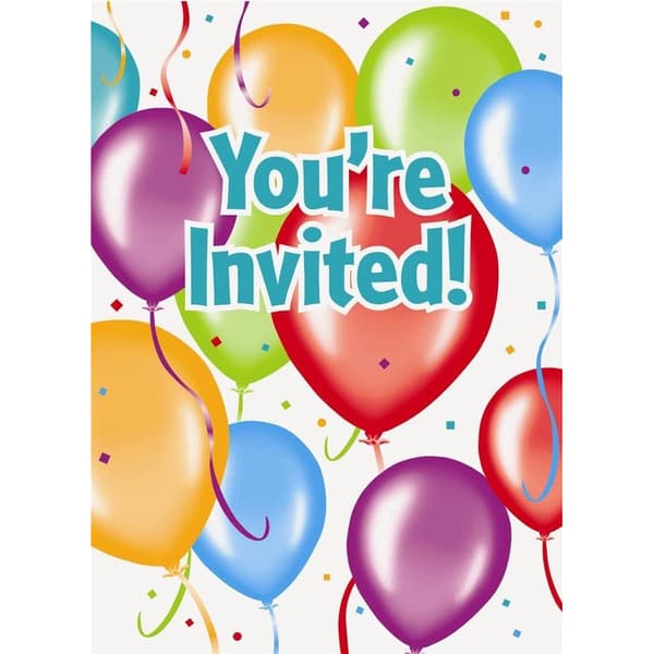 Unique Party Balloons Birthday Invitations (Pack of 8) Multicoloured One Size