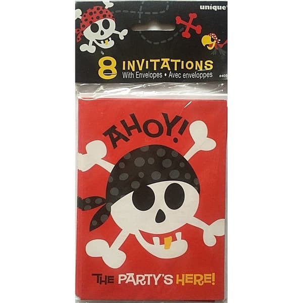 Unique Party Pirate Birthday Invitations (Pack Of 8) Red/White/Black One Size