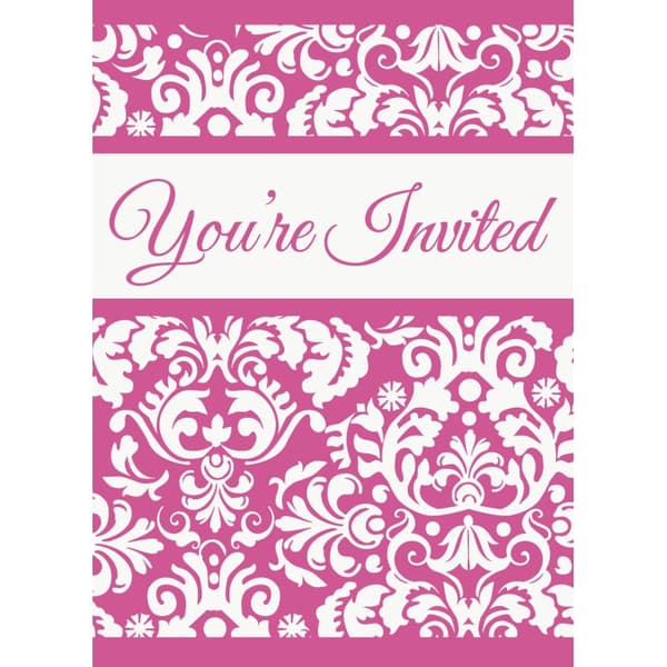 Unique Party Damask-invitationer (pakke med 8) Pink/White One Size