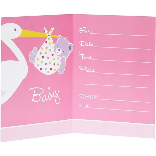 Unique Party Stork Baby Shower-invitationer (pakke med 8)