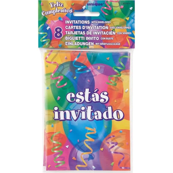 Unique Party Balloons Happy Birthday Invitations (Pack of 8) Multicoloured One Size