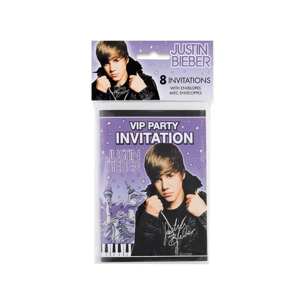 Justin Bieber Party Invitations (Pack of 8) Purple/Black/White One Size