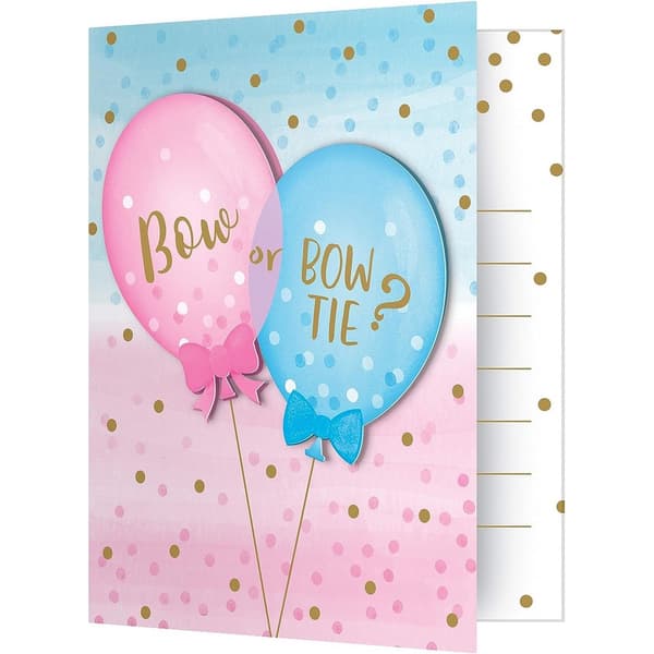 Creative Party Foldover Balloons Gender Reveal Invitations (Pack of 8) Pink/Blue/Gold One Size