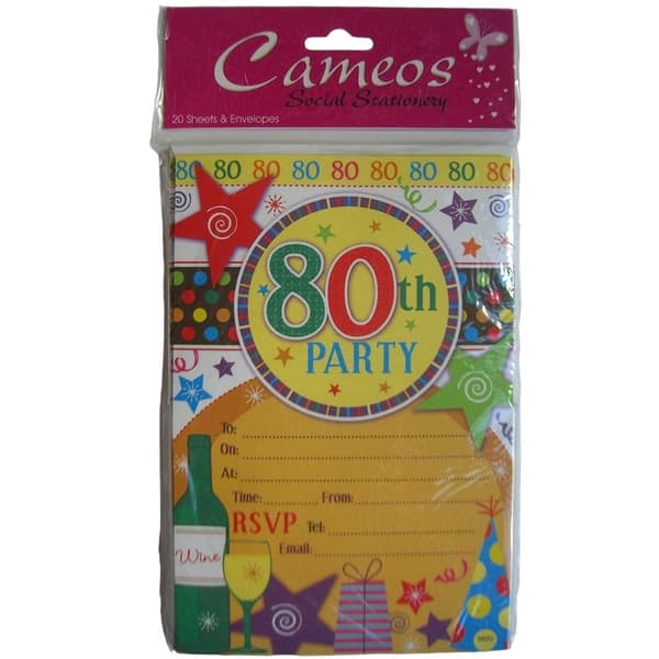 Cameos 80th Invitations (Pack of 20) Multicoloured One Size