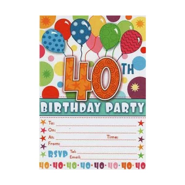 Spot on Gifts 40th Birthday Invitations (Pack of 20) Multicoloured One Size