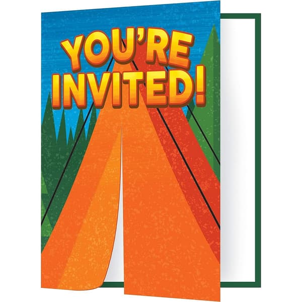Creative Party Camp Out Invitations (Pack of 8) Orange/Blue/Green One Size